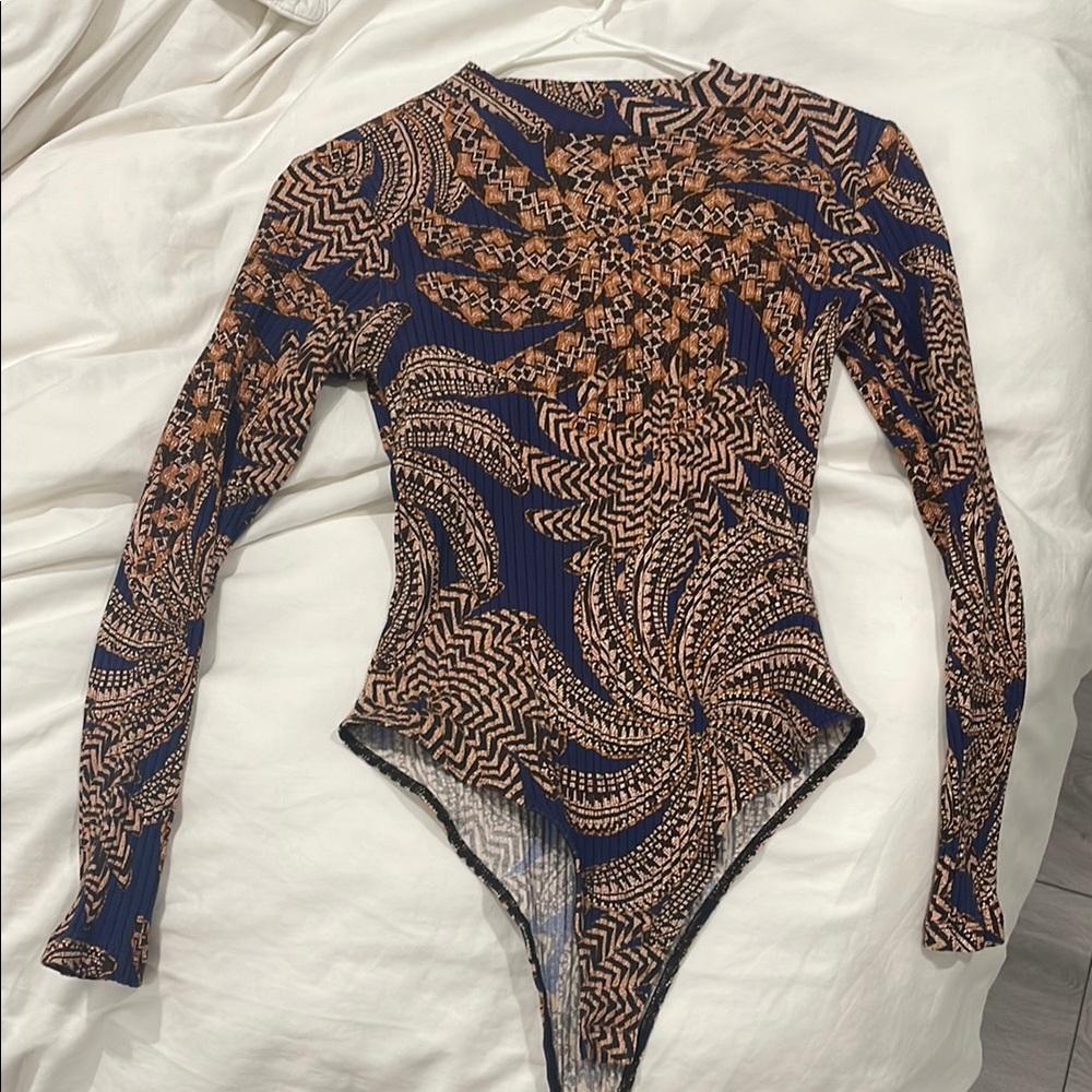 FARM Rio Navy and Brown Patterned Bodysuit